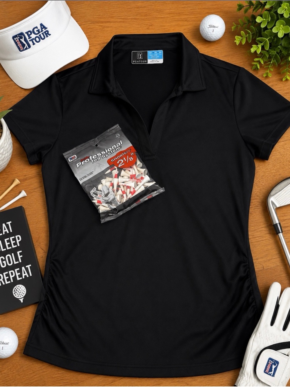 PGA TOUR Black Women's Short Sleeve Golf Polo